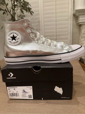 NIB Converse Metallic Silver High Top Sneakers 10M